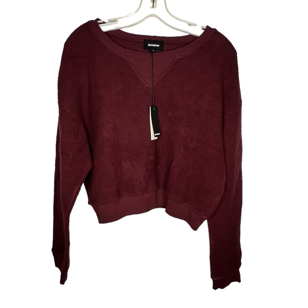 Monrow Burgundy Thick Cropped Sweatshirt nwt